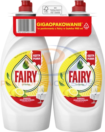 FAIRY płyn do mycia naczyń DUOPACK 2x900ml - Lemon