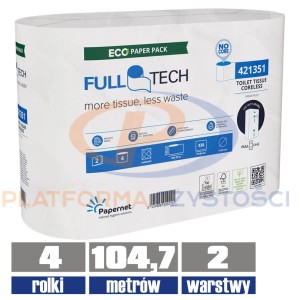421351 Papernet Full TECH papier toaletowy bez gilzy 104,78mb celuloza 2warstwy opak. 4rolki