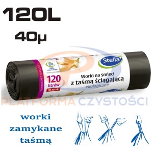 Stella mocne worki z taśmą 120l 10 sztuk - czarne 