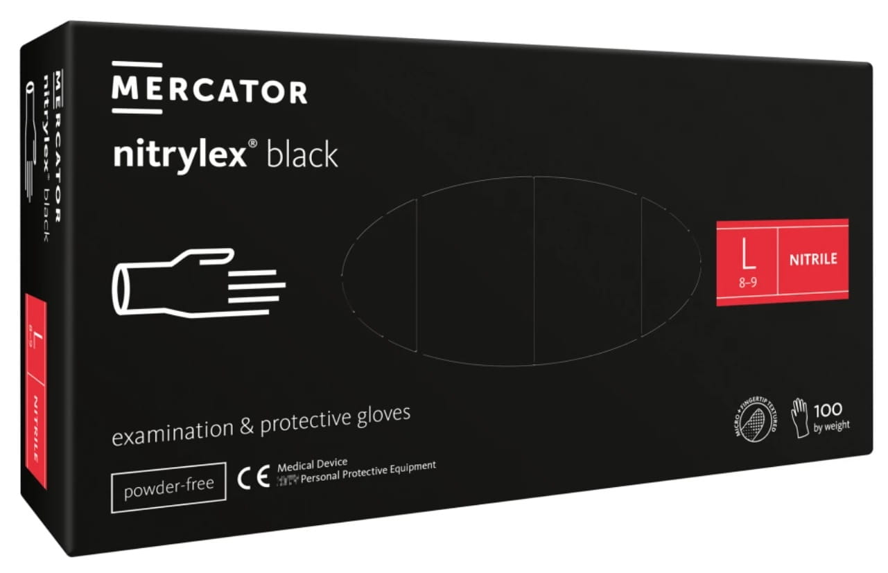 MERCATOR nitrylex rękawice nitrylowe czarne rozm. L (8-9) 100 sztuk