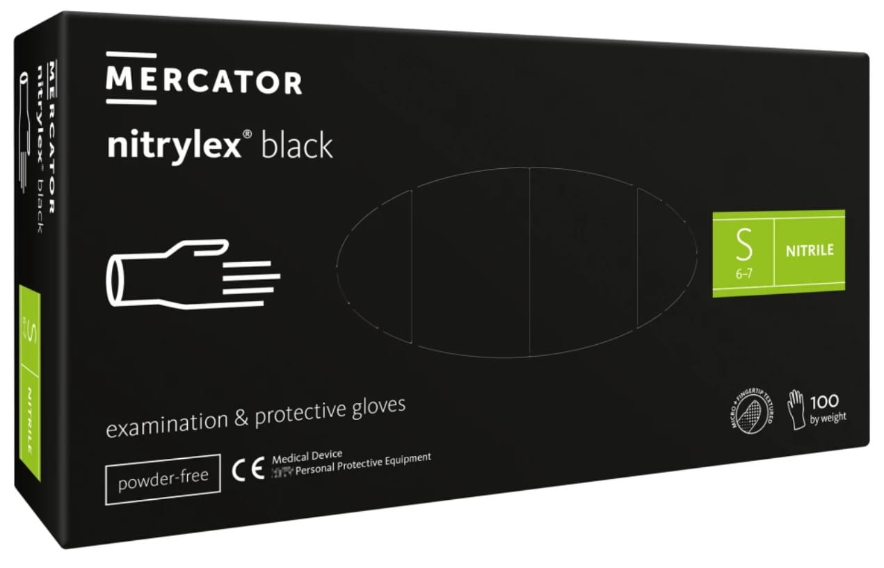 MERCATOR nitrylex rękawice nitrylowe czarne rozm. S (6-7) 100 sztuk