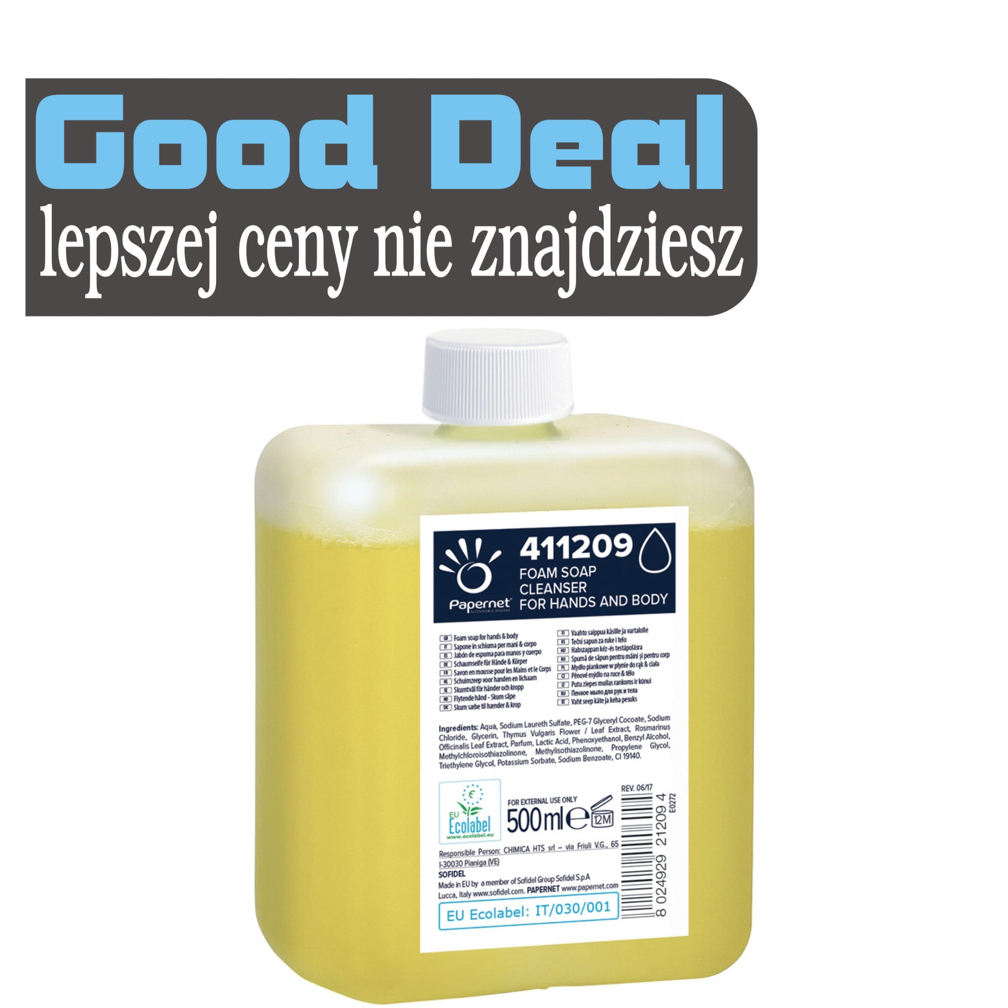 411209 PAPERNET Mydło w pianie do rąk i ciała 500 ml / 12 sztuk