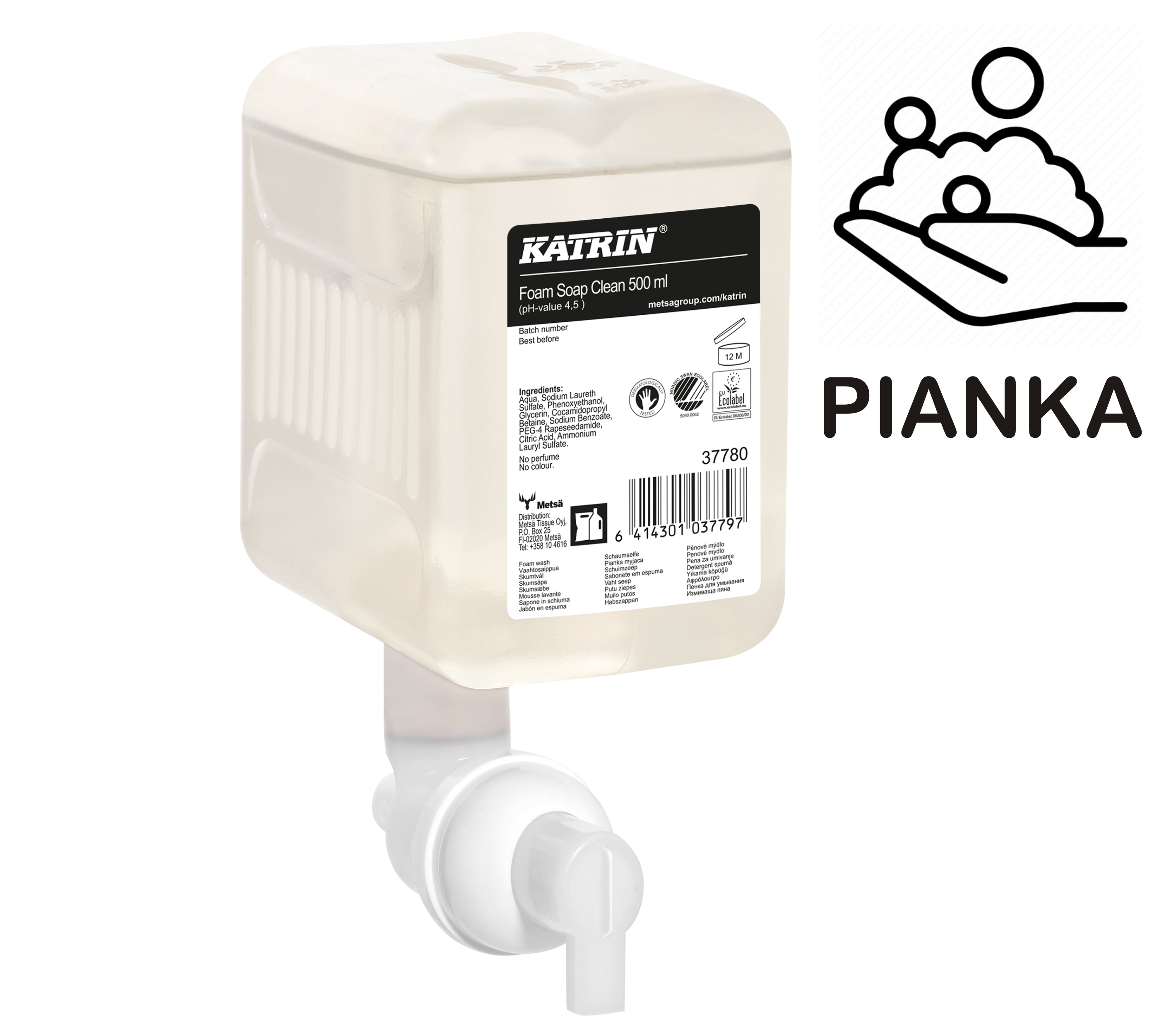 37780 KATRIN Clean Mydło do rąk w pianie bezzapachowe - 500 ml