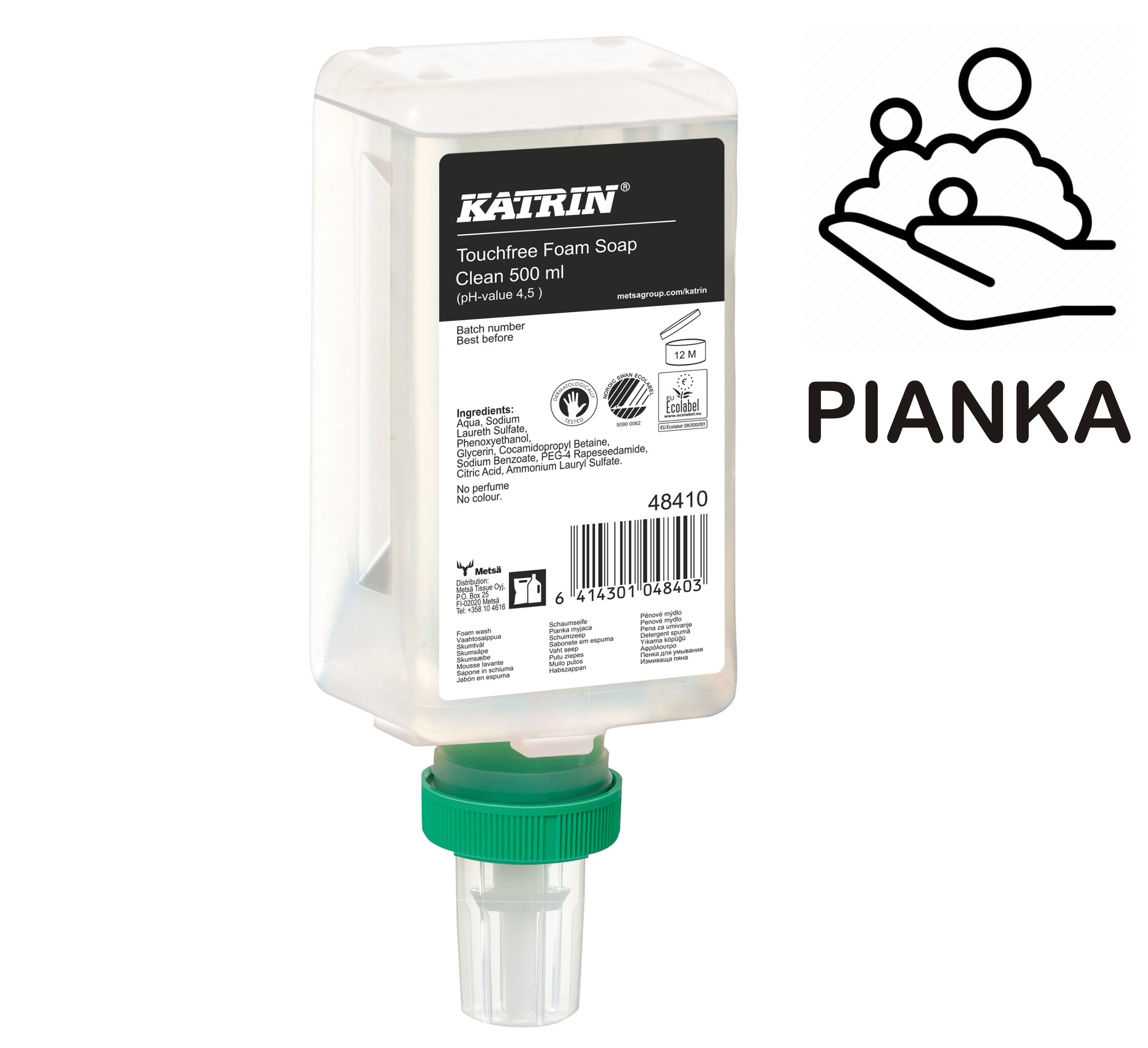 48410 KATRIN CLEAN Touchfree mydło w pianie bezzapachowe - 500ml