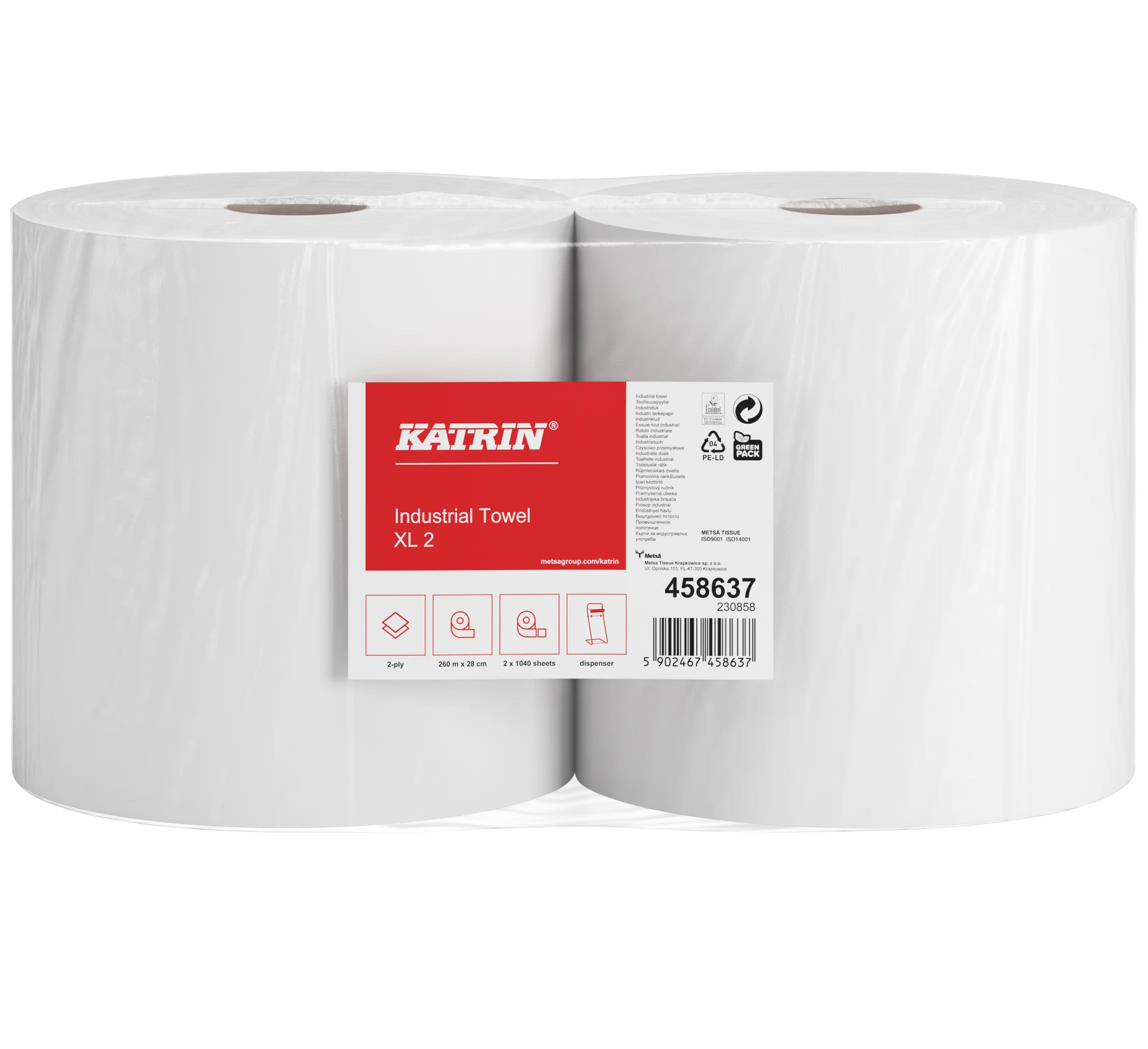 458637 KATRIN Plus Czyściwo XL2 białe 2warstwowe 260m / 2 sztuki