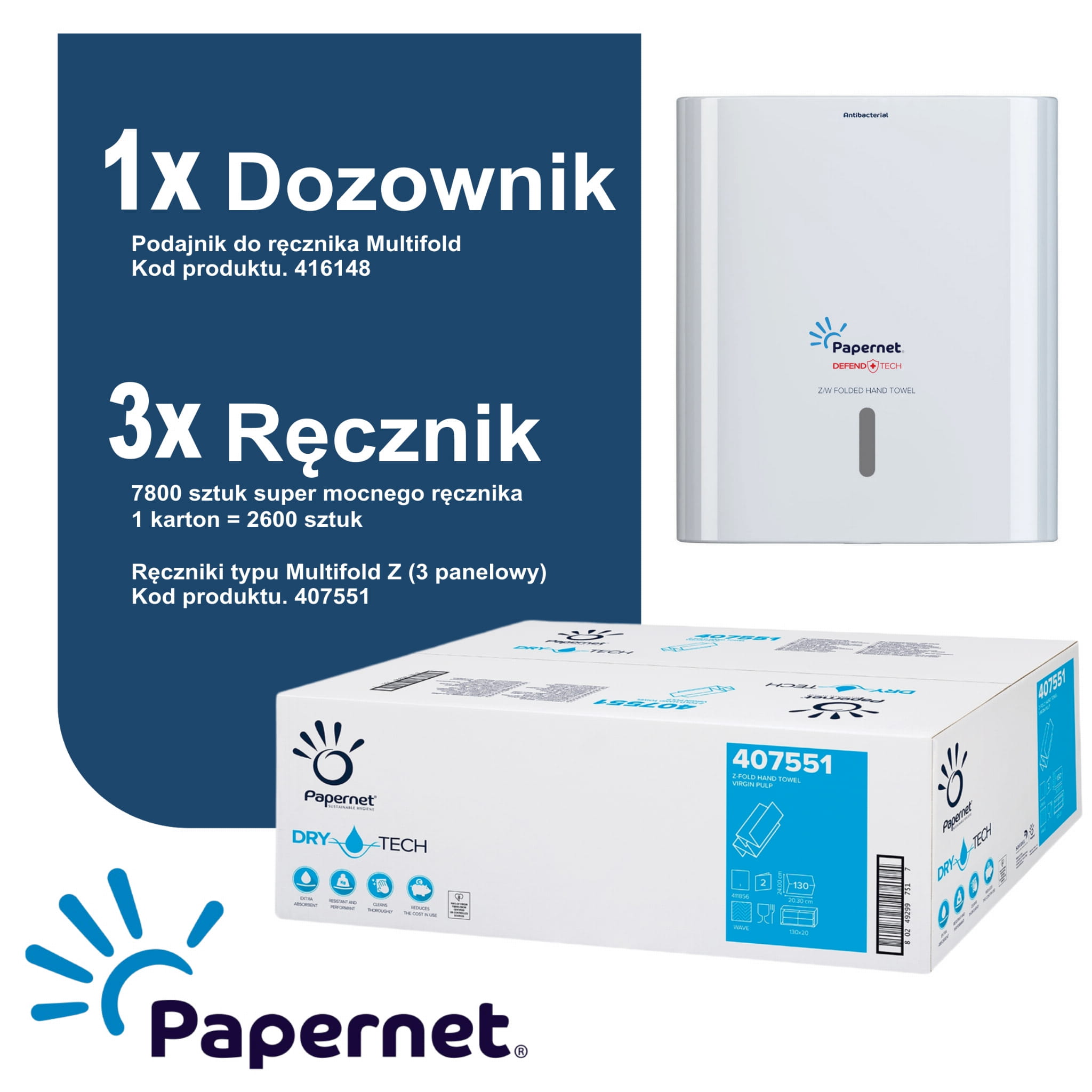 PAPERNET Zestaw startowy ręcznik składany 407551 + dozownik 416148