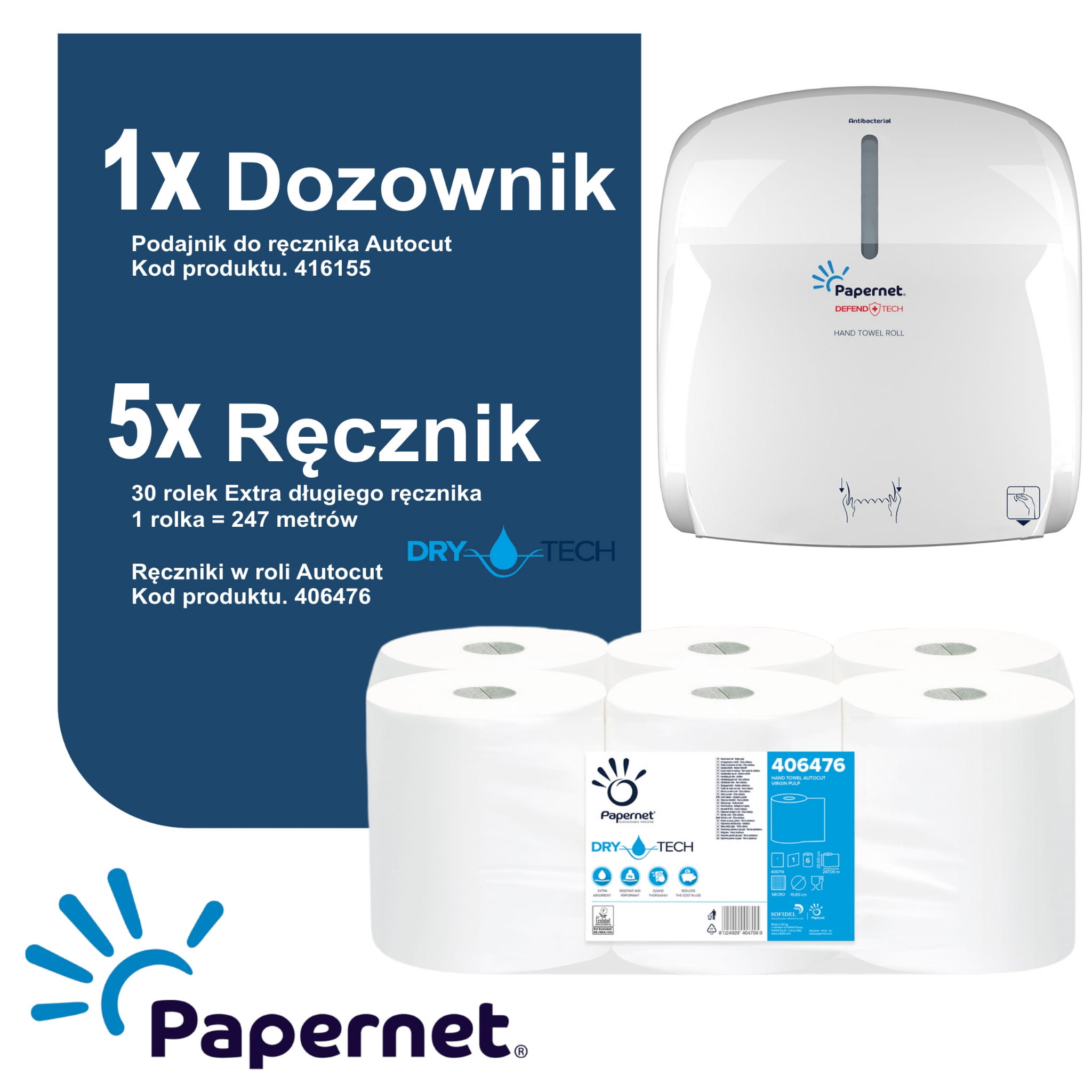 PAPERNET Zestaw startowy ręcznik w roli Autocut 406476 + dozownik Autocut 416155