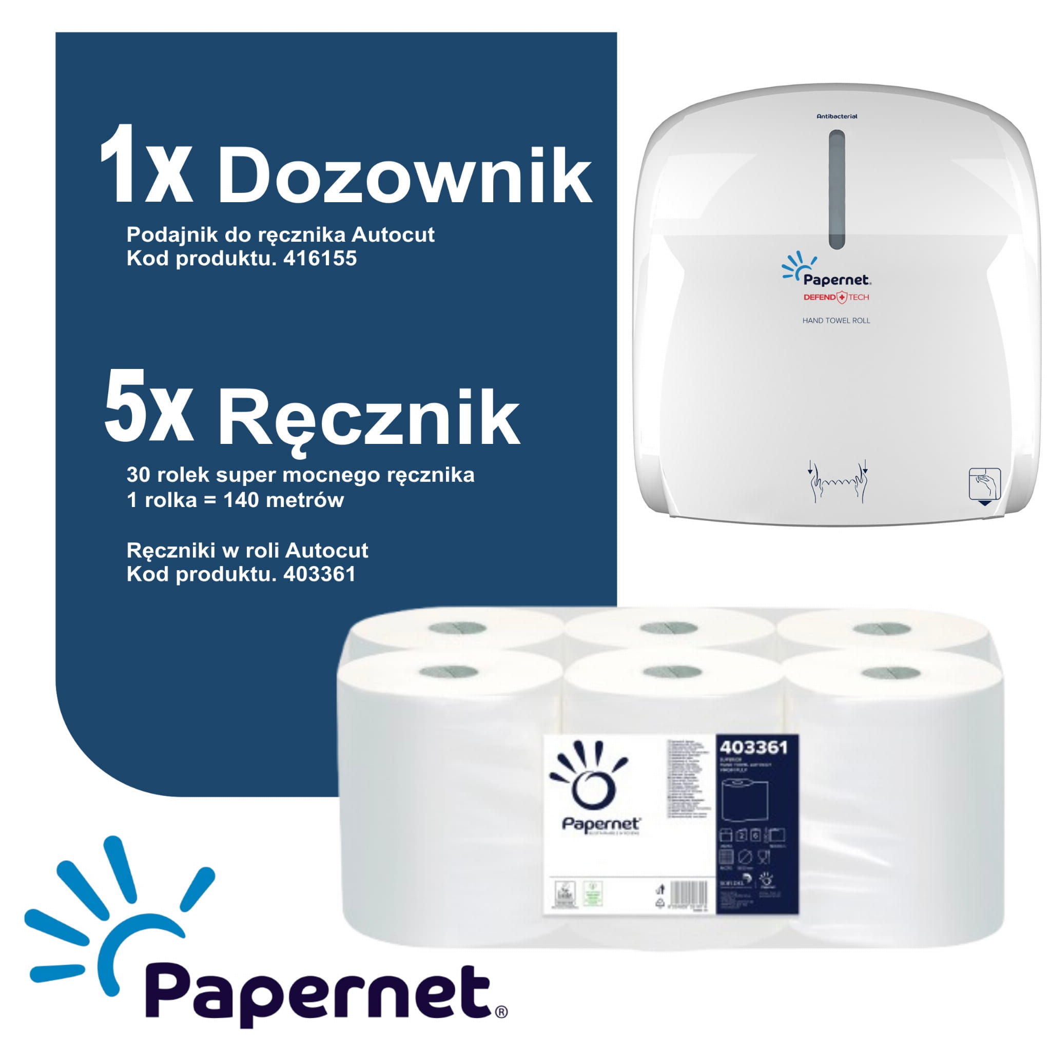 PAPERNET Zestaw startowy ręcznik w roli Autocut 403361 + dozownik Autocut 416155