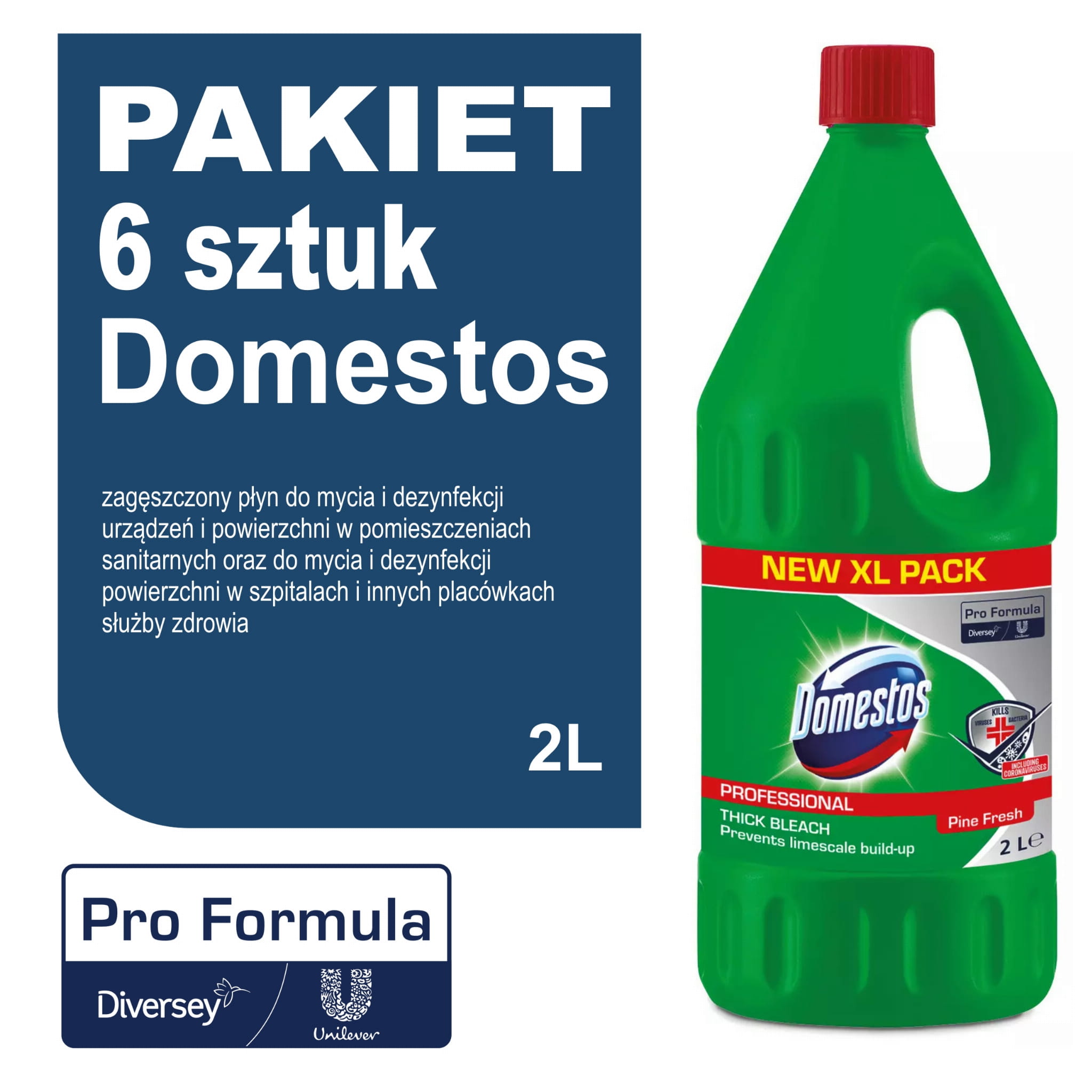 Domestos Pine Fresh 2L x 6 sztuk preparat dezynfekująco-czyszcząco-wybielający