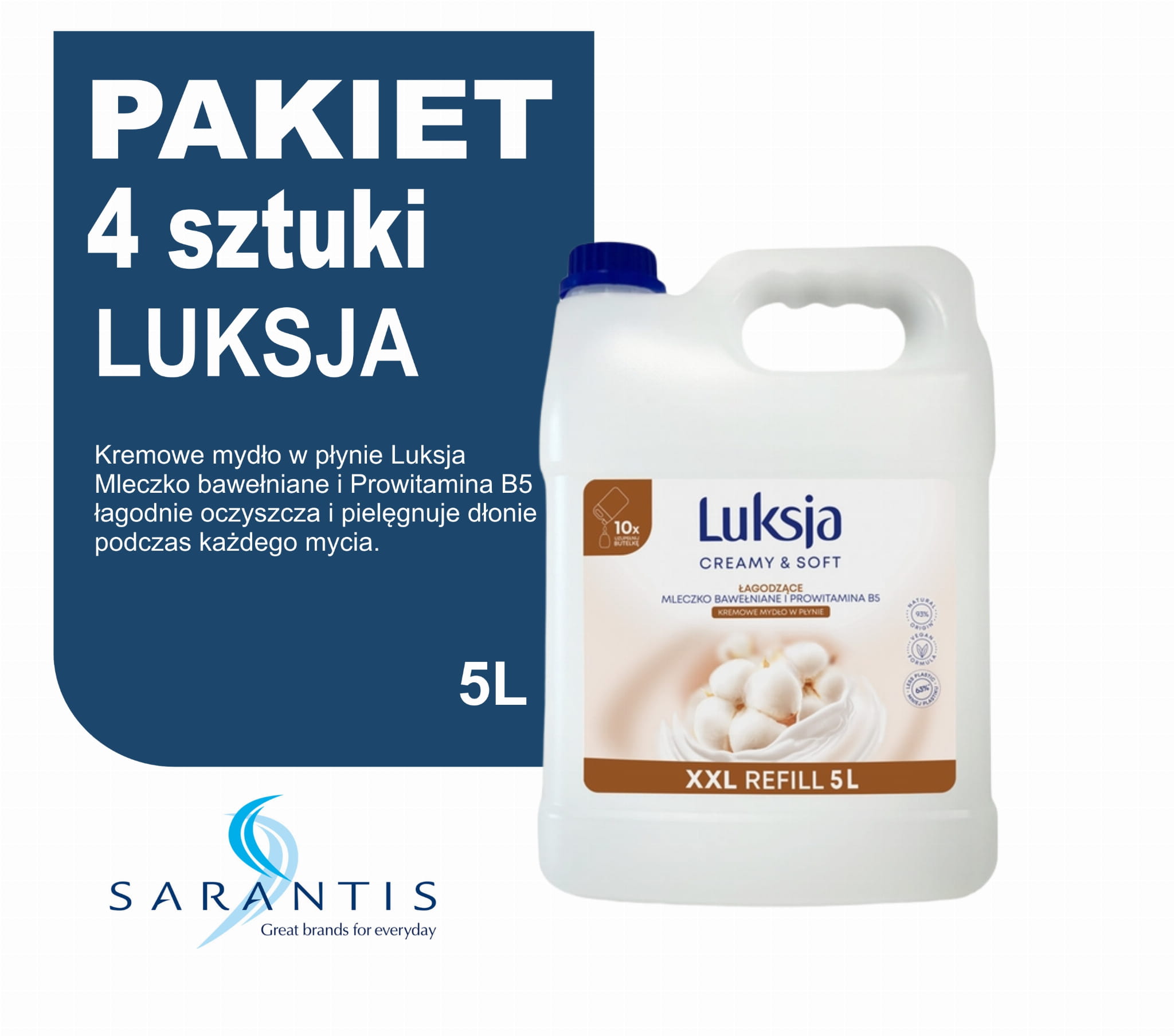LUKSJA 5L x 4 sztuki kremowe mydło w płynie do rąk
