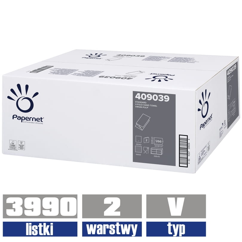 409039 PAPERNET ręcznik V-FOLD 2-warstwy 3990 listków