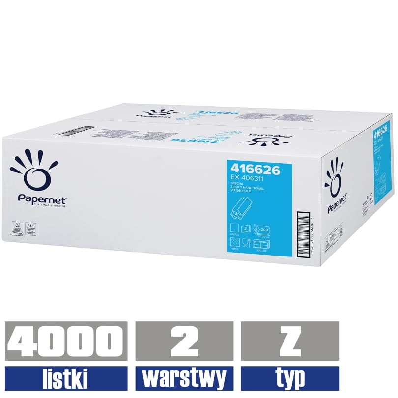 416626 PAPERNET ręcznik Z-FOLD 3-panelowy 2-warstwy 4000 listków