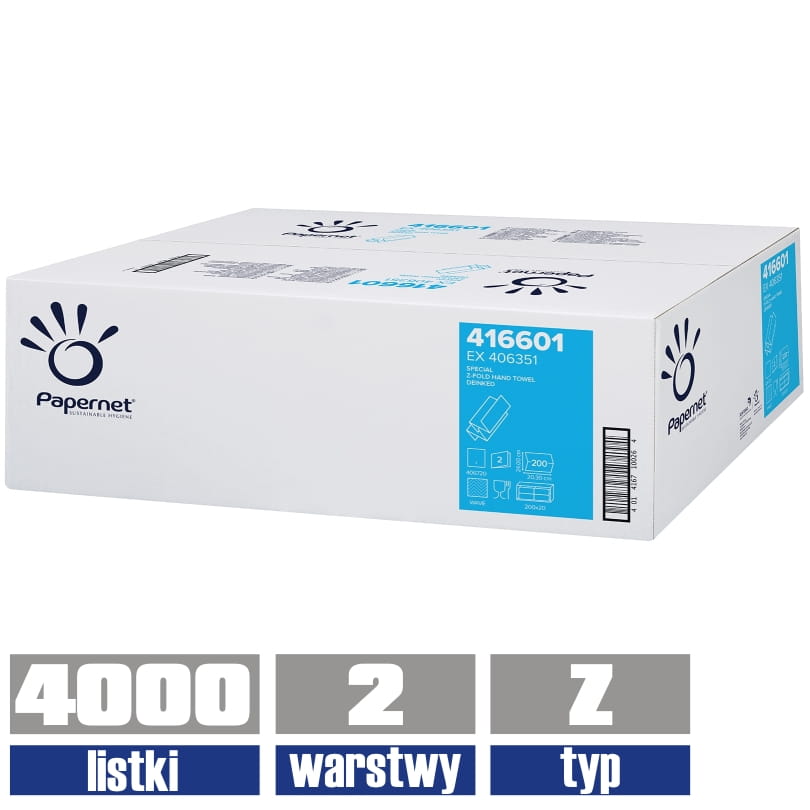 416601 PAPERNET ręcznik Z-FOLD 3-panelowy 2-warstwy 4000 listków