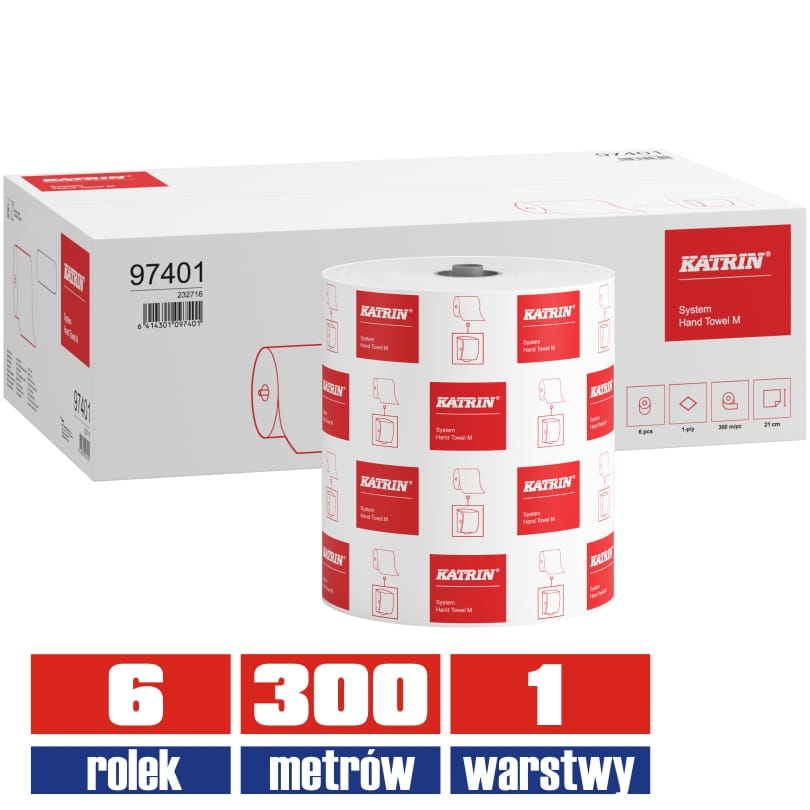 97401 KATRIN Plus AUTOCUT ręcznik 1warstwowy celuloza 300mb / 6 sztuk
