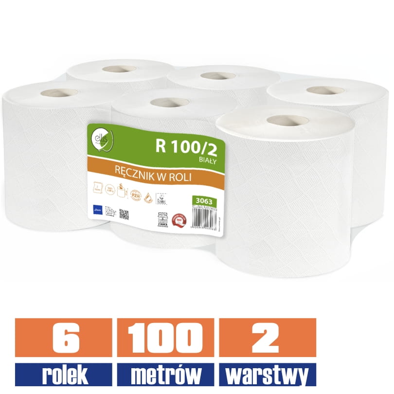 3063 LAMIX ręcznik w roli 2w biały 100mb / 6 sztuk
