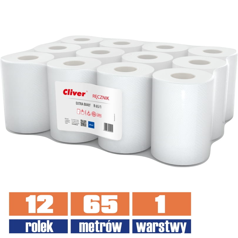 5951 LAMIX ręcznik w roli 1w biały 65mb / 12 sztuk