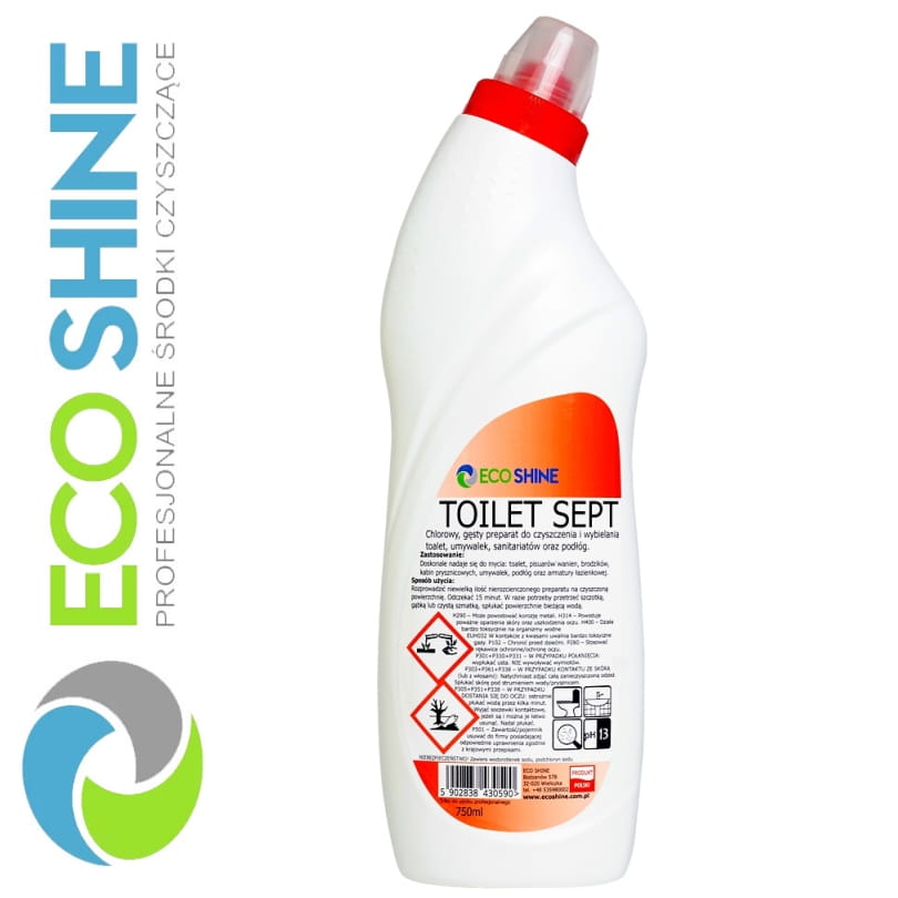 ECOSHINE TOILET SEPT 750ML chlorowy żel do czyszczenia i wybielania toalet, umywalek, sanitariatów, podłóg