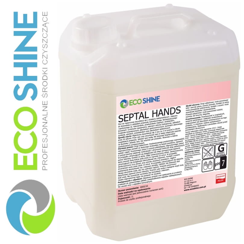 ECOSHINE SEPTAL HANDS 5L bezalkoholowy płyn do higienicznej dezynfekcji rąk