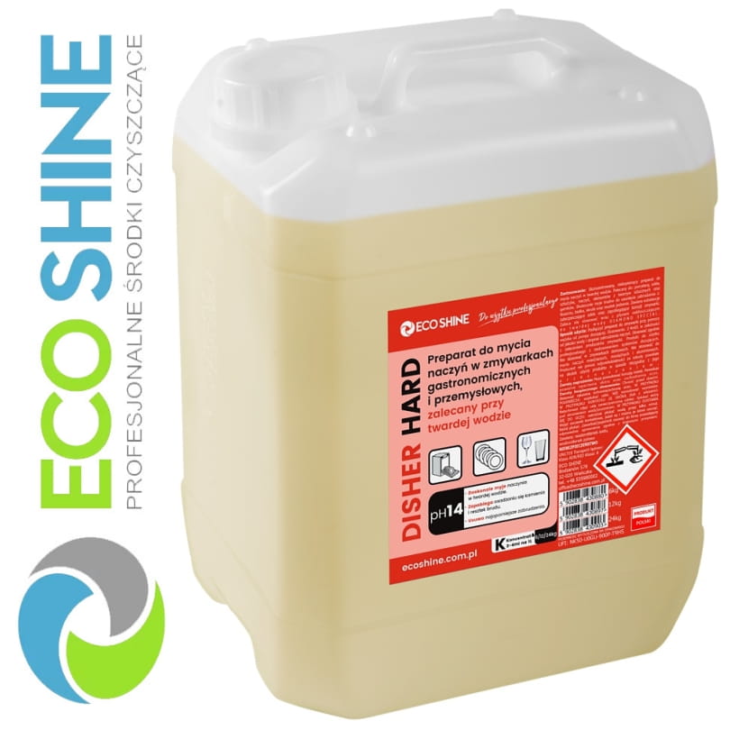 ECOSHINE DISHER HARD 12kg preparat do mycia naczyń w zmywarkach gastronomicznych, zalecany przy twardej wodzie