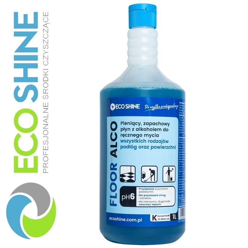 ECOSHINE FLOOR ALCO 1L skoncentrowany, uniwersalny, zapachowy płyn z alkoholem do mycia powierzchni, podłóg