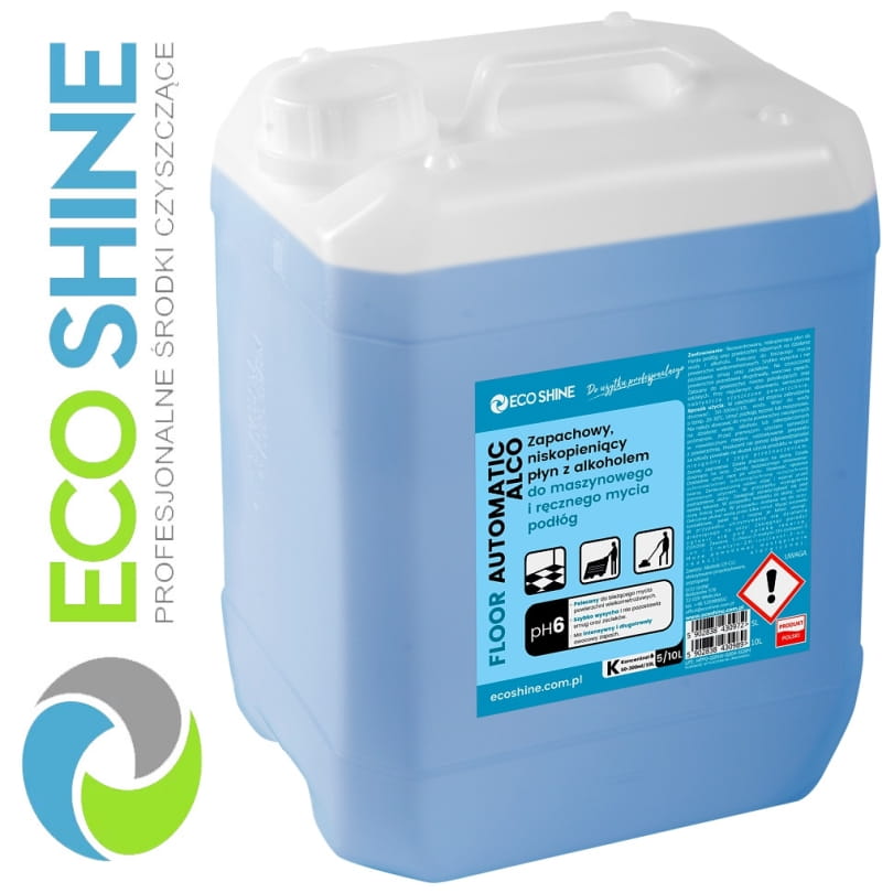 ECOSHINE FLOOR AUTOMATIC ALCO 5L uniwersalny, mocno pachnący płyn z dodatkiem alkoholu do maszynowego i ręcznego mycia wszystkich rodzajów podłóg