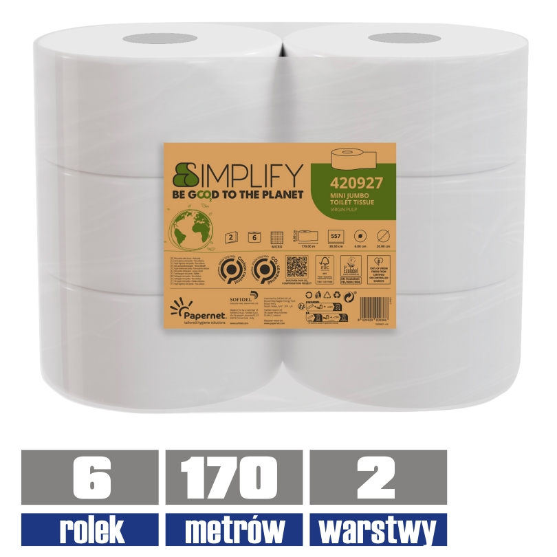 420927 PAPERNET papier toaletowy jumbo Simplify 2-warstwowy 170mb / 6 sztuk