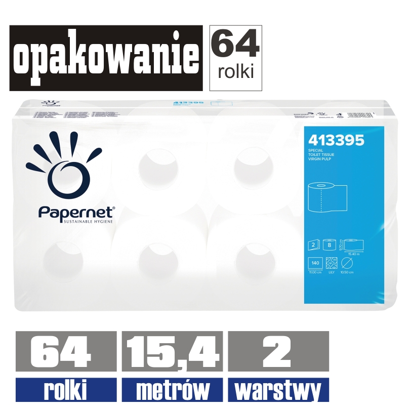 413395 PAPERNET papier toaletowy 2-warstwy 15,4mb / 8x8rolek = 64rolki