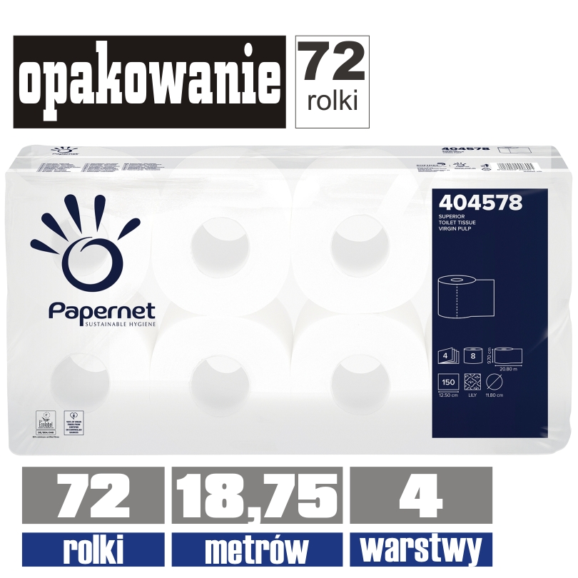 404578 PAPERNET papier toaletowy 4-warstwy 18,75mb / 9x8rolek=72rolki